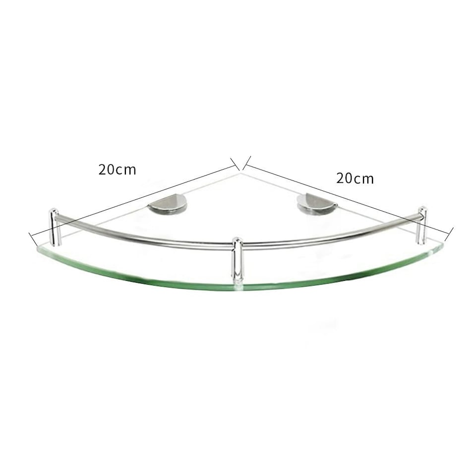 image 1 of Living and Home 1 Tier Bathroom Glass Corner Shelf Wall Mounted - 20*20cm