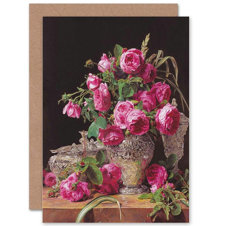 image 1 of Still Life Waldmuller Roses Art Blank Just to Say Card