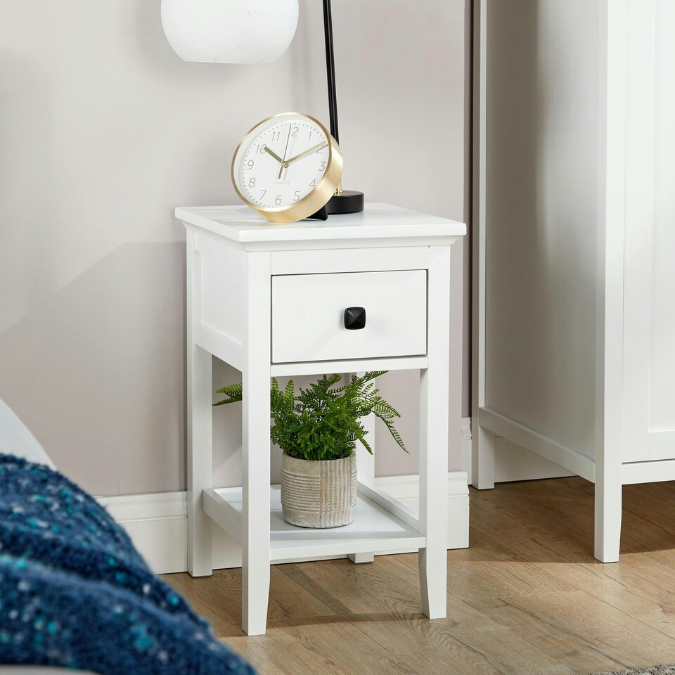image 1 of 1 Drawer Bedside Table White Nightstand Mdf Bedroom Furniture Compact 55Cm High