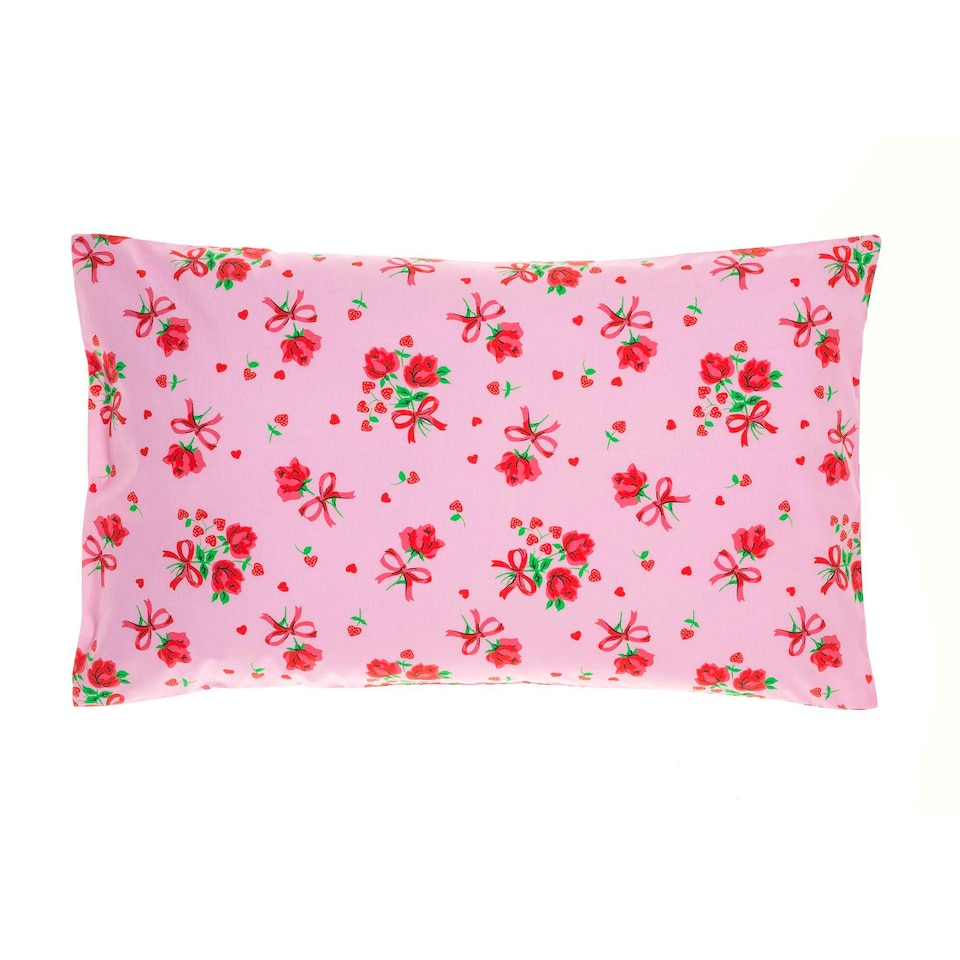 image 1 of Rachel Riley Strawberry Rose Duvet Cover Set Single Bed Pink | One Size