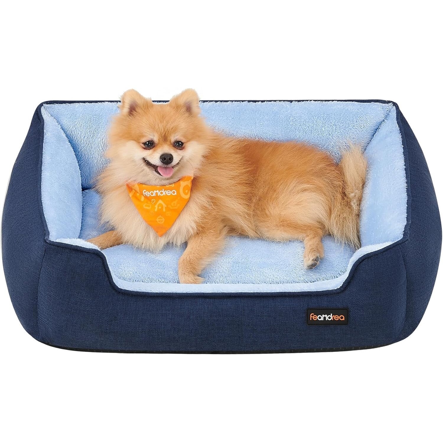 Pet Sofa Bed, Linen-Style Dog Bed with Removable Cover and Raised Edges for Small Pets, Pale Blue