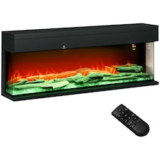 HOMCOM 50127cm 3-Sided Electric Fireplace Wall Mounted, Recessed, Insert, Freestanding, Glass Electric Fire with 7 Adjustable LED Flame Effect, Log, Crystal, Remote Control, 1800W, Black