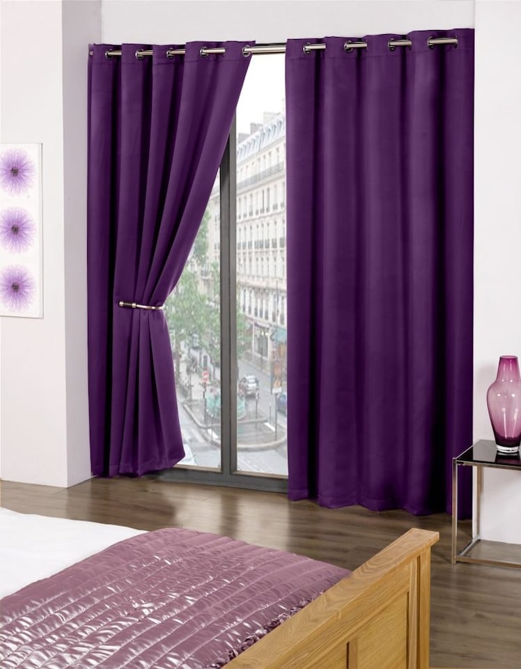 image 1 of Woven Thermal Blackout Eyelet Curtains Amethyst 168cm x 183cm | Purple | Purple