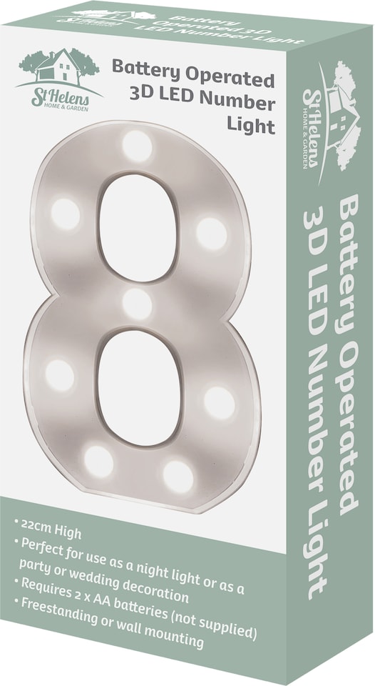 image 1 of St Helens Battery Operated 3D LED Number 8 Light