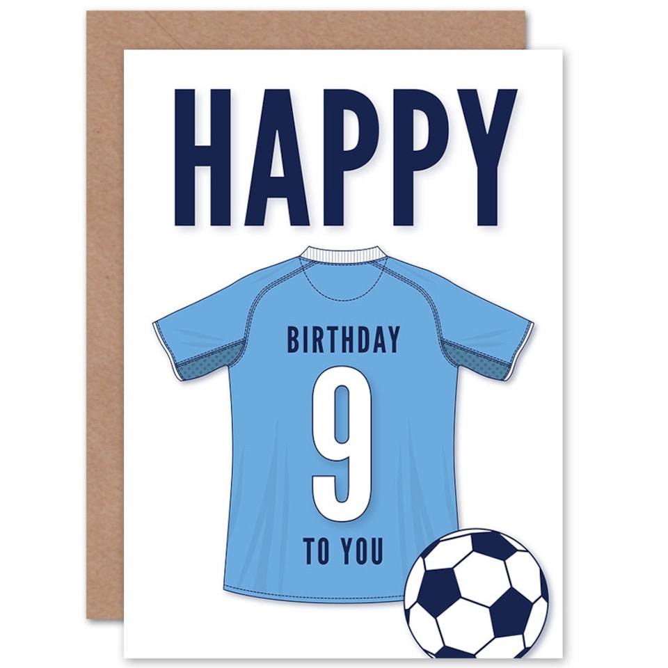image 1 of Football Strip Kit Sky Jersey Top On Age 9 Year Old Child Kids 9th Birthday Card
