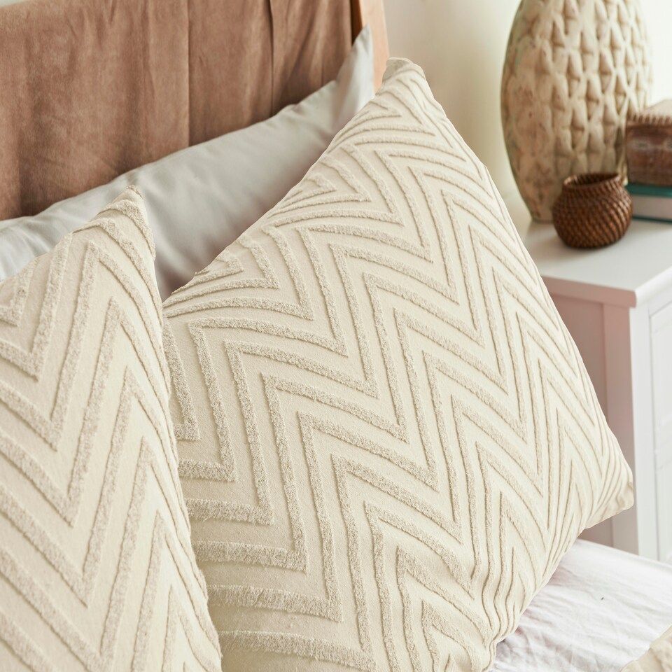 image 1 of Cosmo Living Tufted Chevron Duvet Set - Ivory - Super King