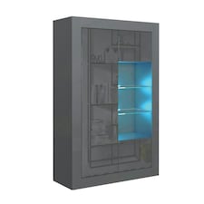 Display Cabinet 93cm Grey Gloss Doors Dark Matt Body Free LED Grey