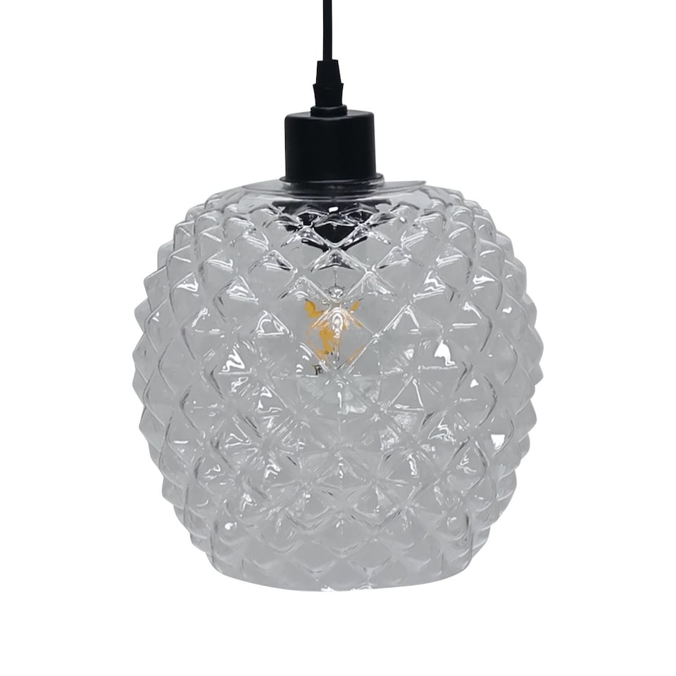 image 1 of Baine - Clear Textured Glass with Black Pendant Fitting | Clear | Clear | 1