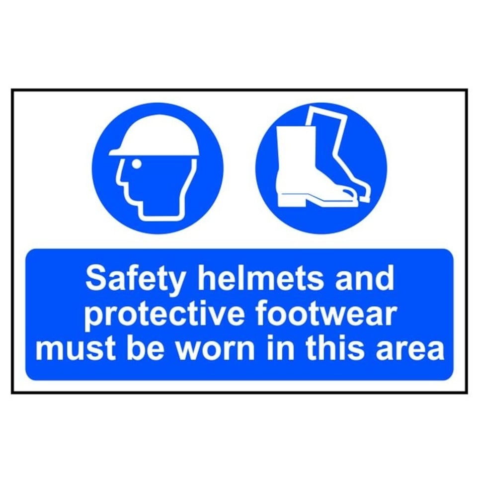 Scan Safety Helmets & Footwear To Be Worn - Pvc Sign 600 X 400mm - Multi Colour - 400 x 600mm