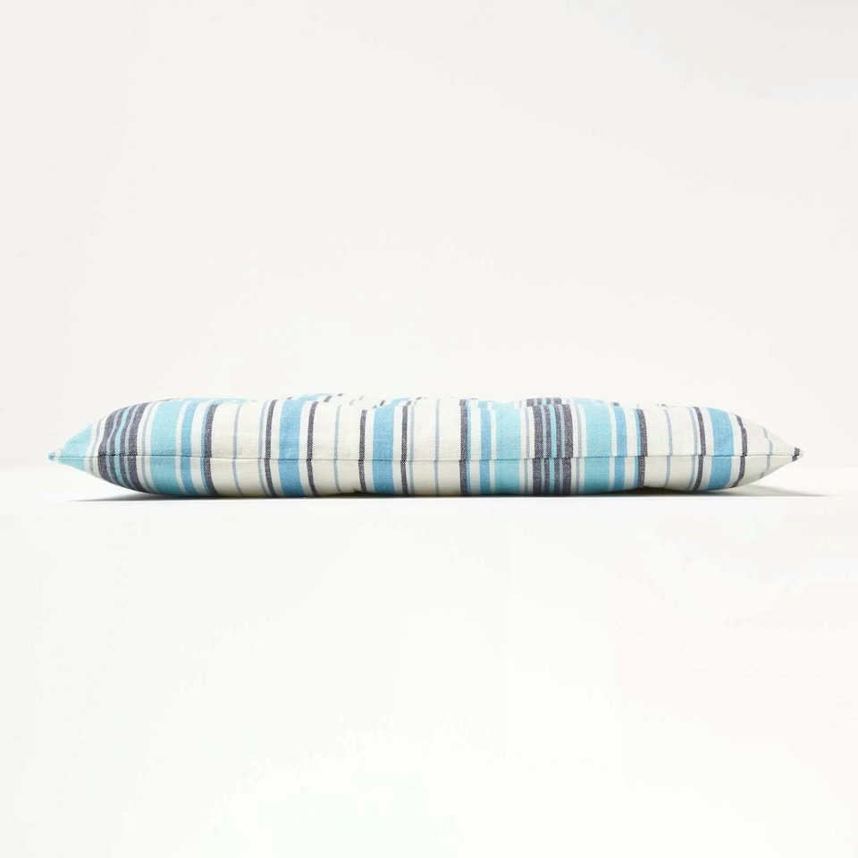 image 1 of Homescapes 4 x Seat Pads Luxury Cotton Stripe Indoor Outdoor Garden Dining Cushion | Blue | 40 x 40 cm | 4