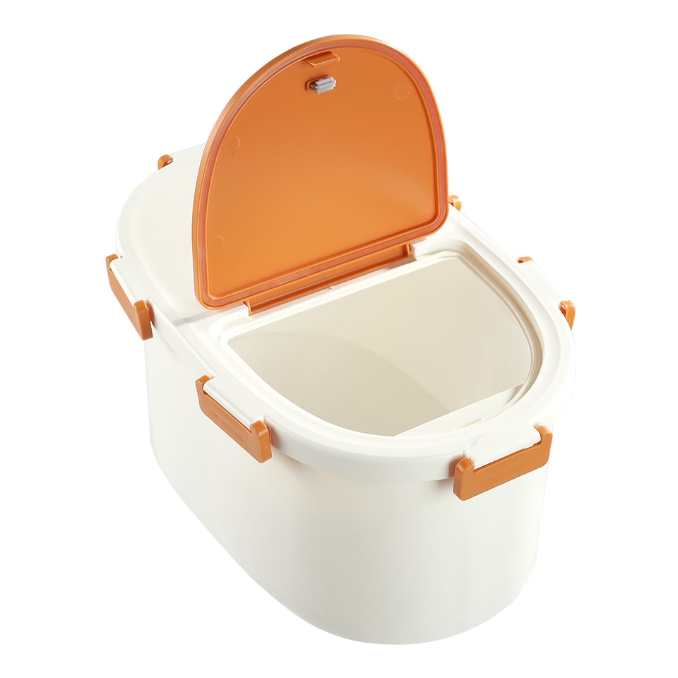 image 1 of Living and Home Airtight Pet Food Storage Container with Flip-Up Lid & Wheels | White | Orange | M