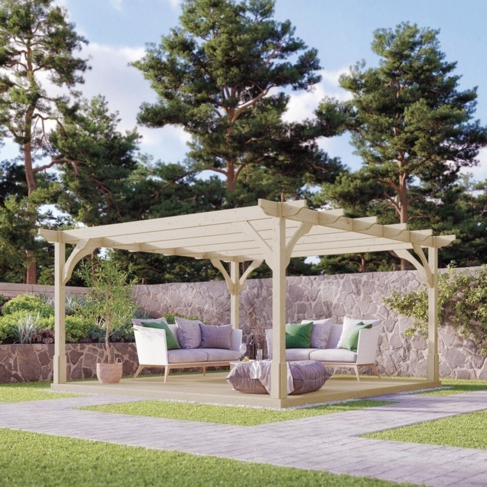 image 1 of Premium Pergola and Decking Kit - Wood - L360 x W360 x H270 cm - Light Green