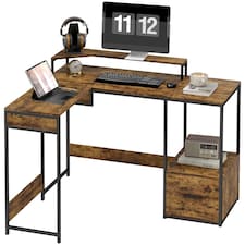 HOMCOM L Shaped Desk, Computer Table with Liftable Desktop, Rustic Brown Brown | Black