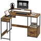 image 1 of HOMCOM L Shaped Desk, Computer Table with Liftable Desktop, Rustic Brown Brown | Black
