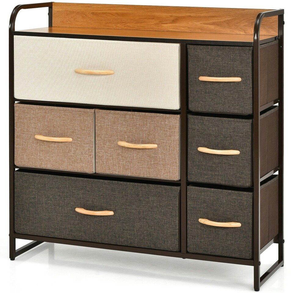 image 1 of COSTWYA 7-Drawer Dresser 3-Tier Chest of Drawers Wooden Top Multi