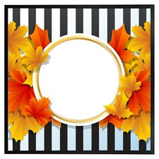 Orange& red autumn leaves on black stripes (Picture Frame) Black | XS