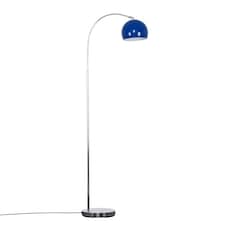 ValueLights Polished Chrome Curved Stem Floor Lamp With Gloss Navy Metal Dome Light Shade | Blue