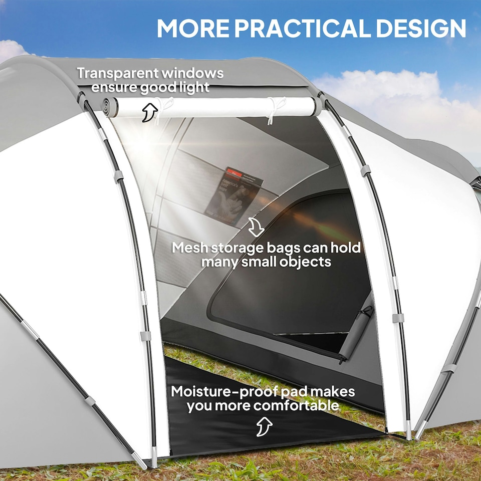 image 1 of Outsunny 4-6 Persons Camping Tent Dome Family Travel Group Hiking Room Fishing Grey | Charcoal Grey and White