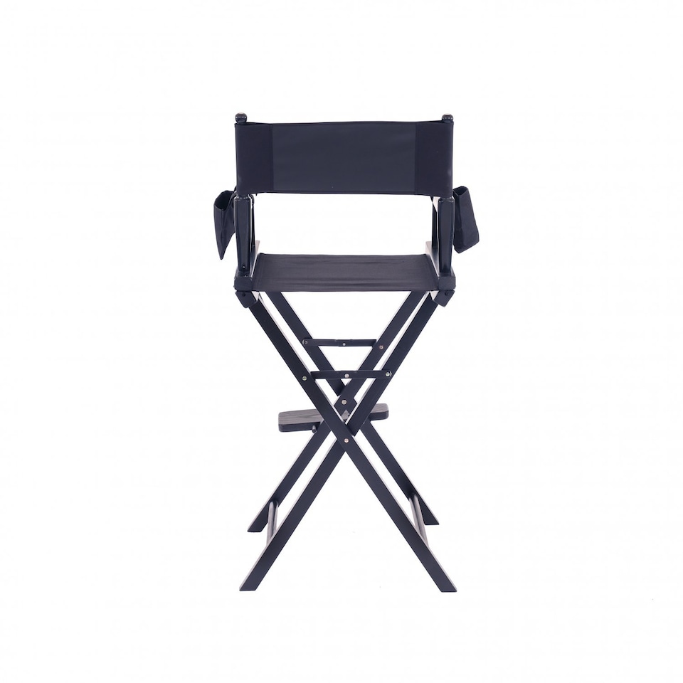 image 1 of Professional Black Wooden Folding Director Makeup Chair with 2 Storage Pouches | Black