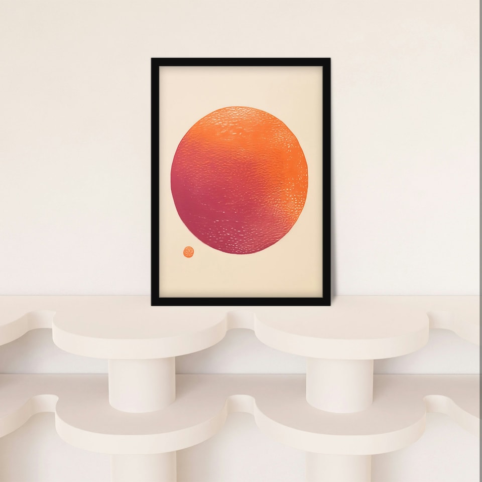 image 1 of Orange Sun Abstract Minimalism Amber Home Decor Black Framed Wall Art Print A4