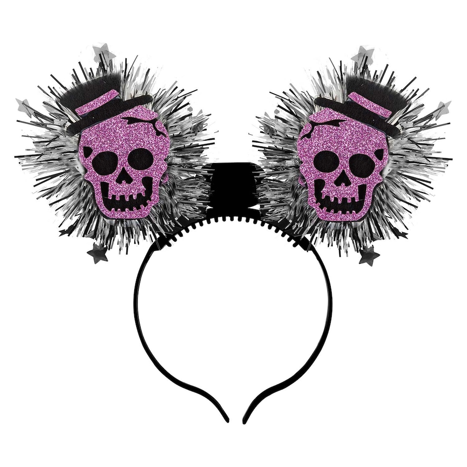 image 1 of vfm-estore Halloween Headband Fibre Optic Light Up, Skull Design - 22cm x 19cm