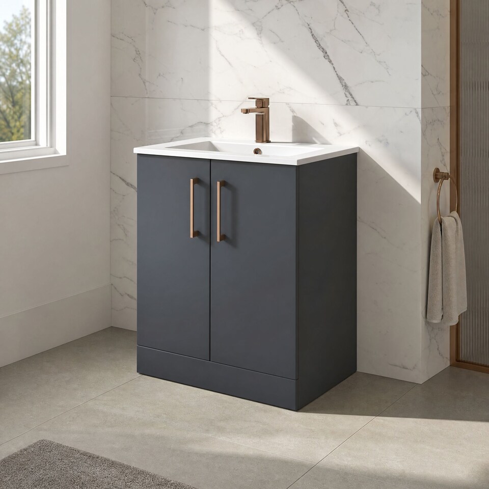 image 1 of Balterley Modern Bathroom 2 Soft Close Door & Minimalist Vanity Unit Basin | Grey | Soft Black | 815 x 600 x 390mm