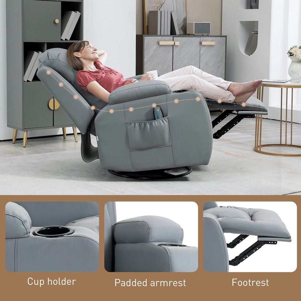 image 1 of HOMCOM Manual Recliner Chair with 8 Vibration & Heat, Light Grey | Multi | Chair