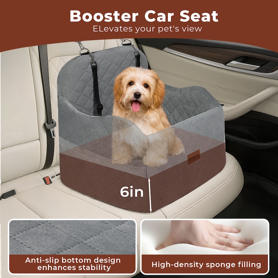 image 1 of Skylos Dog Booster Car Seat Grey Portable Pet Puppy Travel Carrier Bed Basket | Grey | Grey | One Size