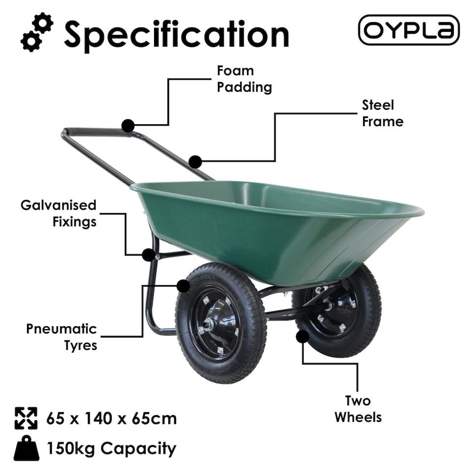 image 1 of Heavy Duty Two Wheeled 70L Garden Wheelbarrow Pneumatic Tyre