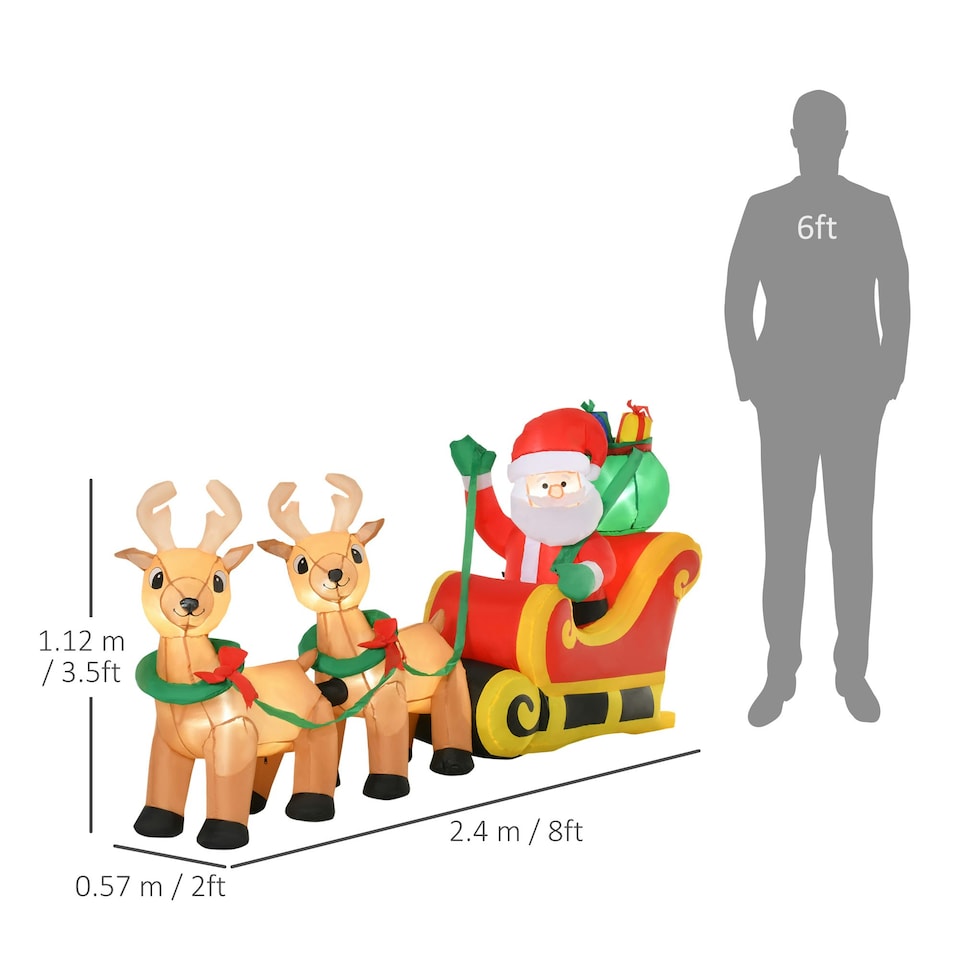 image 1 of HOMCOM 8ft Christmas Inflatable Santa Claus on Sleigh, LED Lighted Decoration
