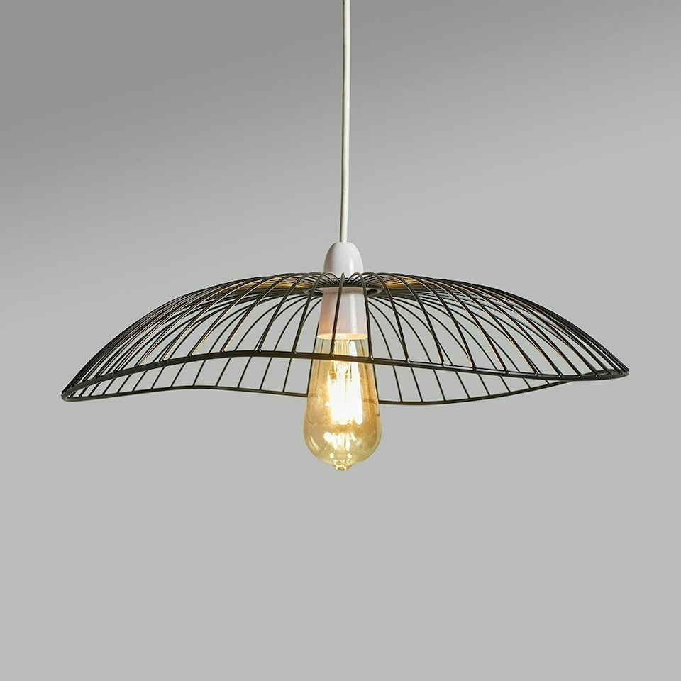 image 1 of ValueLights Wavy Umbrella Design Black Wire Ceiling Pendant Light Shade