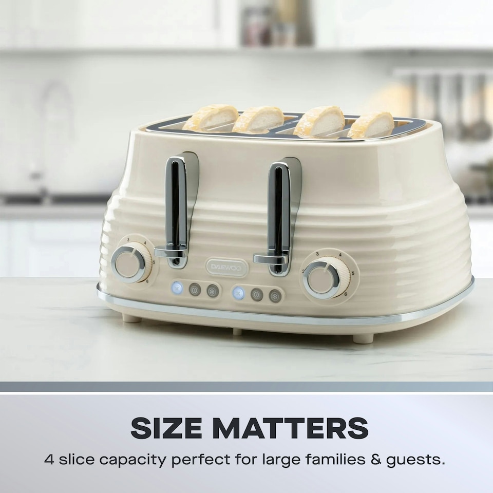 image 1 of Daewoo Sienna 1.7L Rapid-Boil Jug & 4-Slice Matching Kettle & Toaster Set Cream