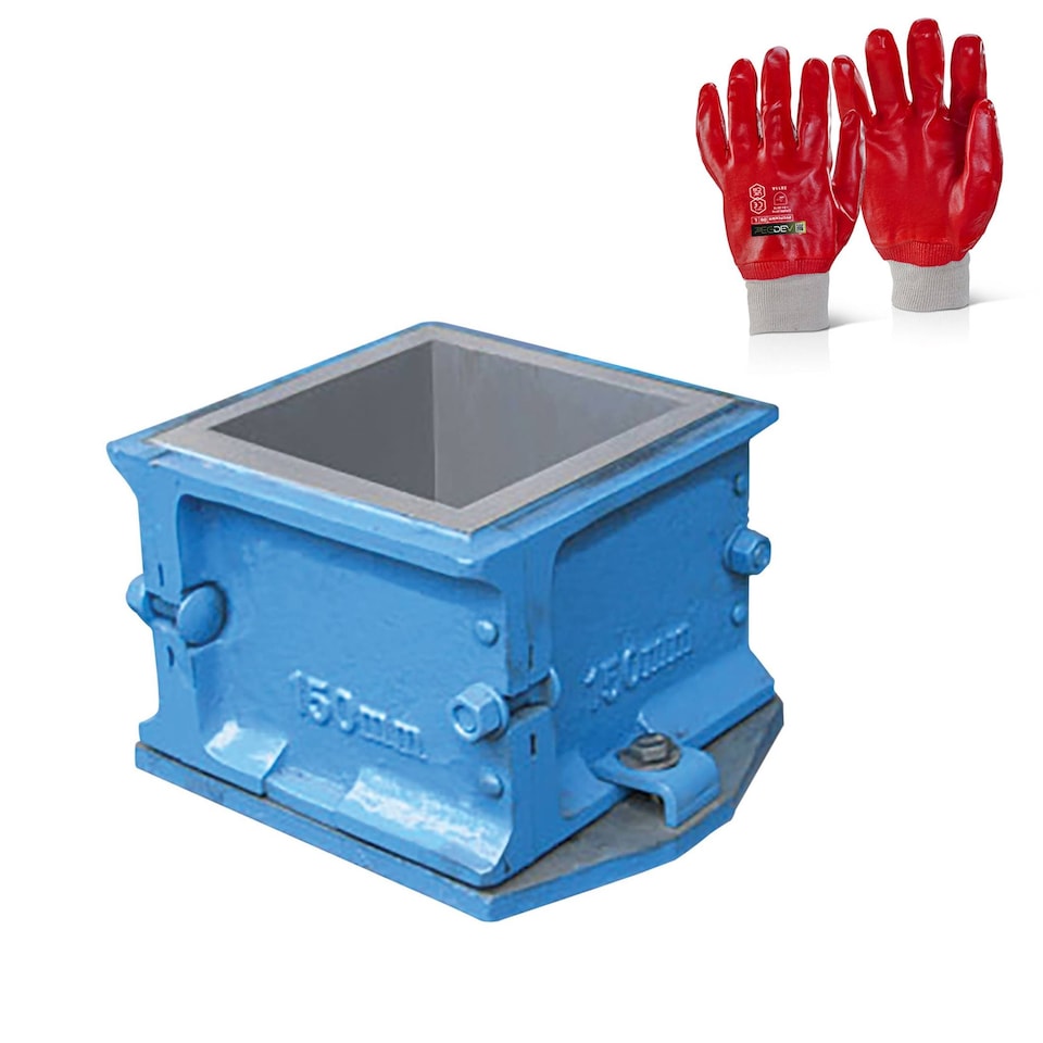 image 1 of Pegdev Concrete Test Cube Mould 150mm – 4-Part Slump Strength Test with Gloves
