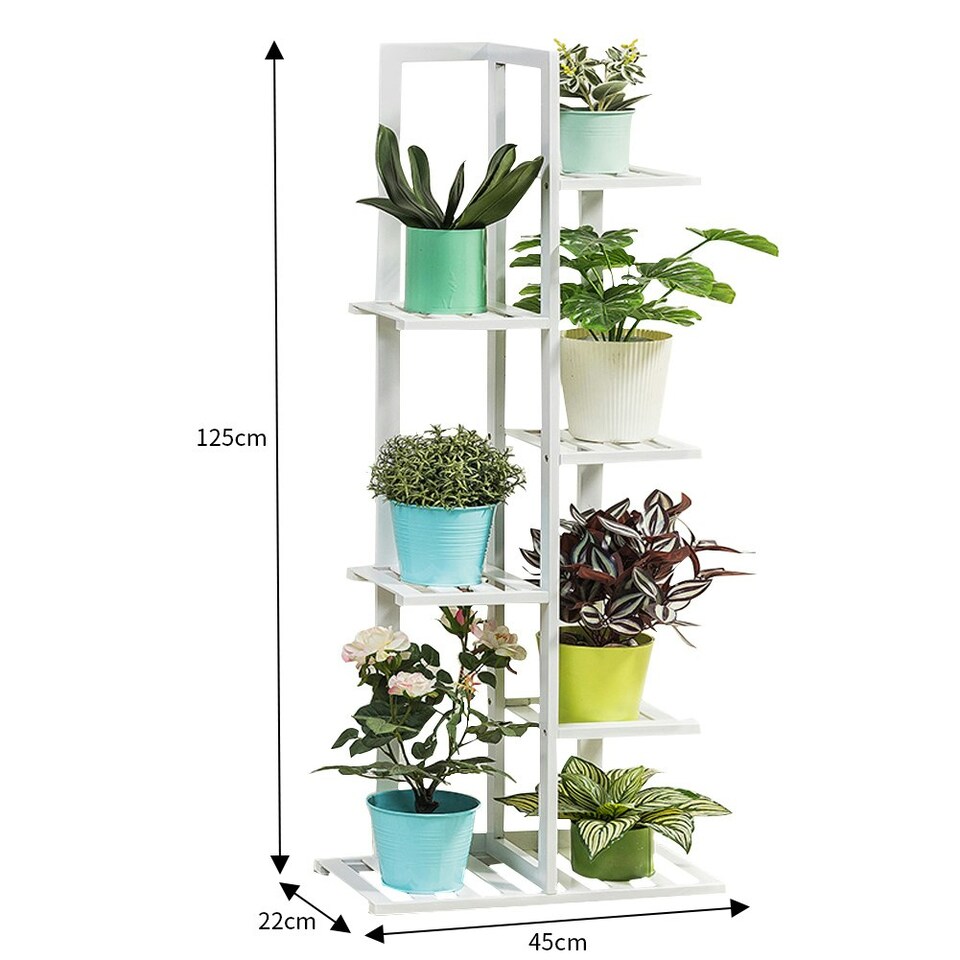 image 1 of Living and Home Wooden Multi-Tiered Potted Plant Stand - White