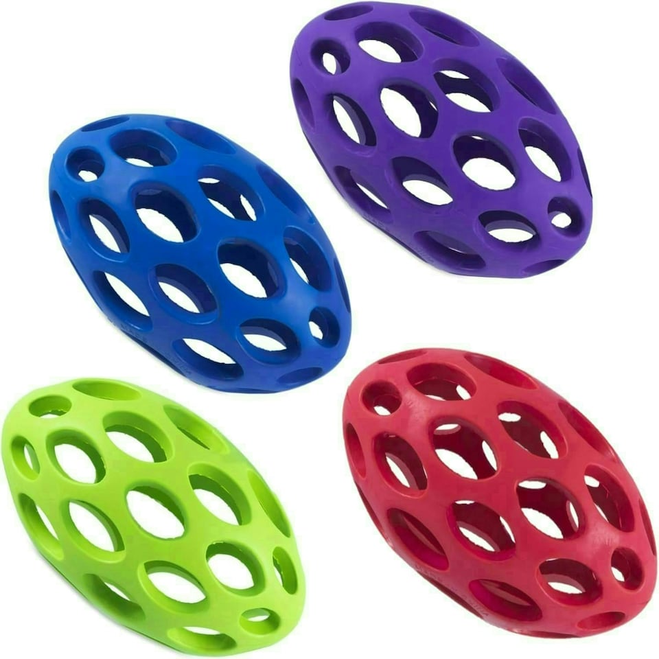 image 1 of JW Hol-ee Roller Dog Toy Treat Ball American Football Shaped Durable Rubber Dog Ball - Chew Treat Dispensing Ball - Medium
