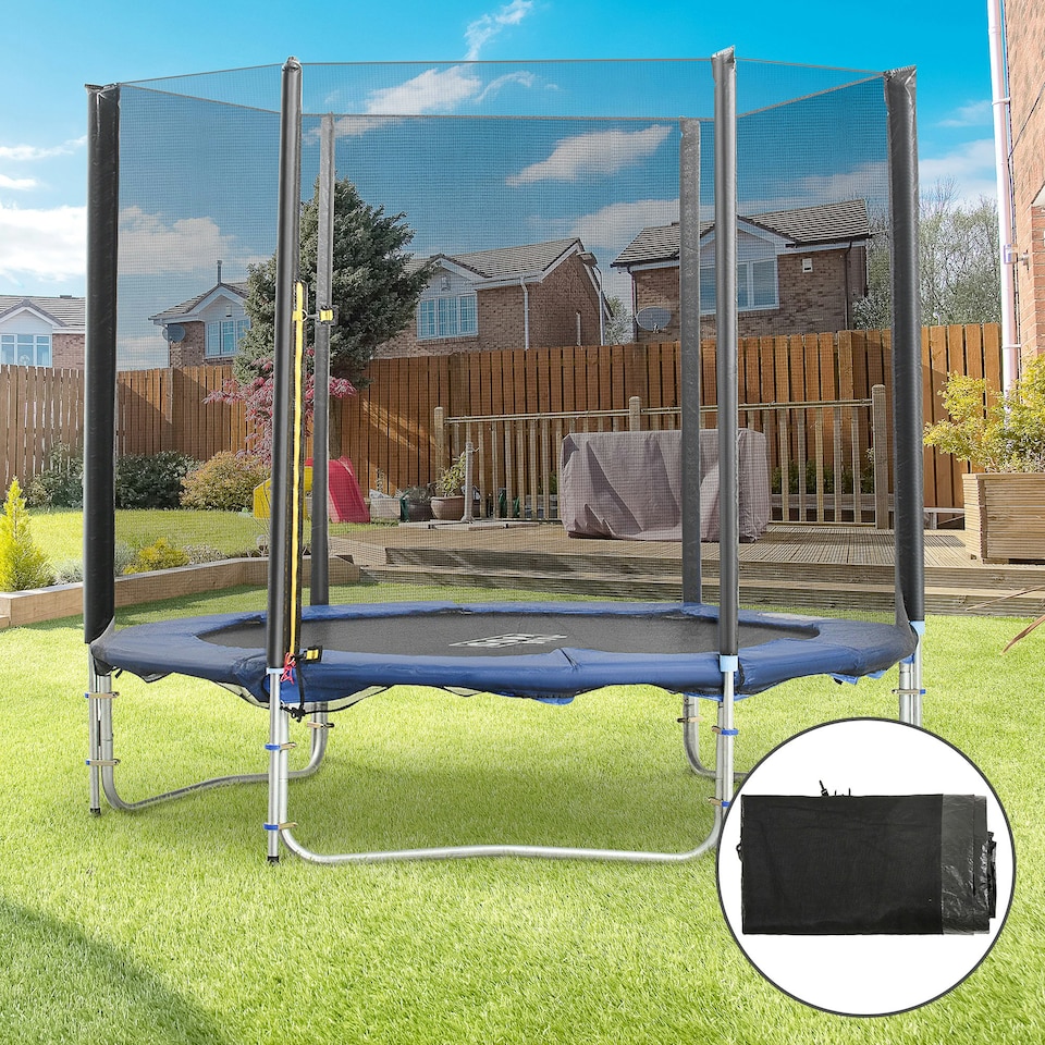 image 1 of HOMCOM 8' Trampoline Bounce Safety Fence Round Trampoline Enclosure Net 6 Poles