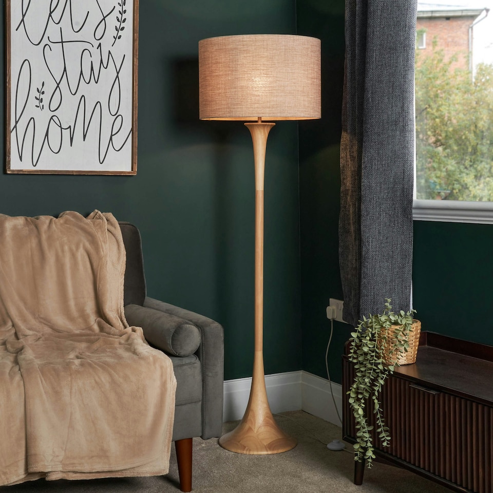 image 1 of BHS Lea Wooden Floor Lamp, Natural