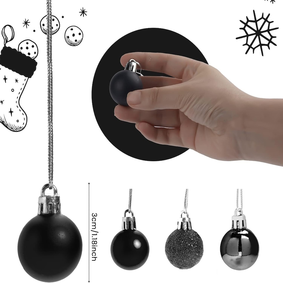 image 1 of 30mm/24Pcs Christmas Baubles Shatterproof Black,Tree Decorations