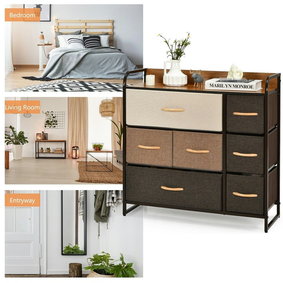 image 1 of COSTWYA 7-Drawer Dresser 3-Tier Chest of Drawers Wooden Top Multi