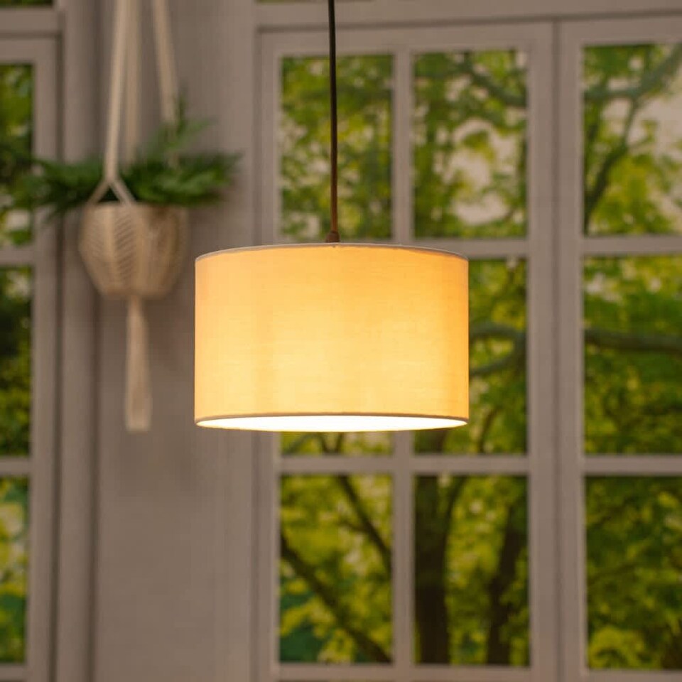 image 1 of ValueLights Reni Pair Natural Fabric Small Drum Ceiling Shades