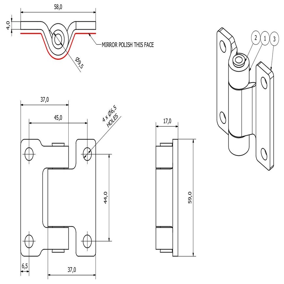 image 1 of Stainless Steel Hinge Heavy Duty 58x59mm Industrial Door Hatch Locker 4PK Silver