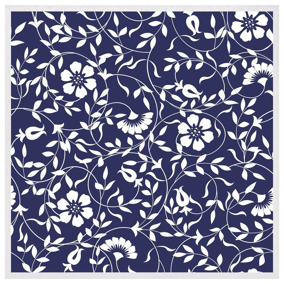 image 1 of White flowers on navy (Picture Frame) White | L