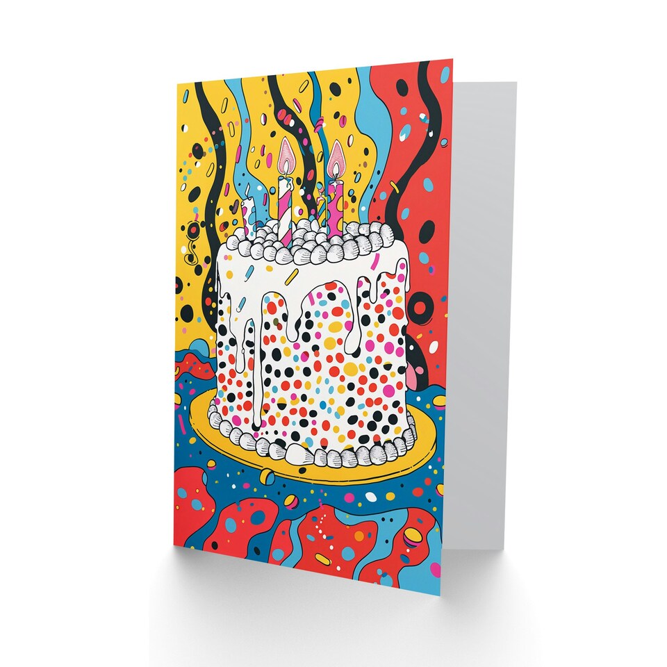 image 1 of Multicolour Cake Colourful Fun Party Pop Man Birthday Card
