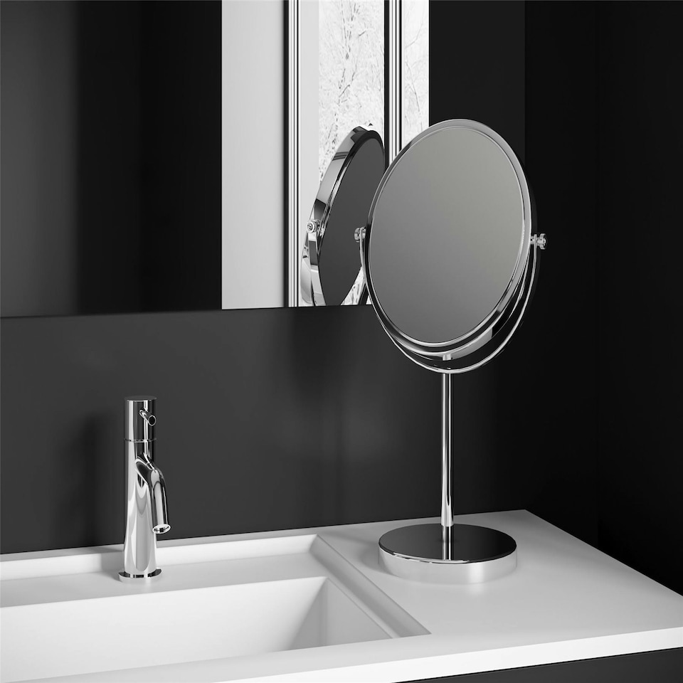 image 1 of Cosmic Tabletop Magnifying Mirror w/ Durable Resistant for Bathroom, Light Grey