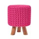 image 1 of Homescapes Hot Pink Tall Cotton Knitted Footstool on Legs