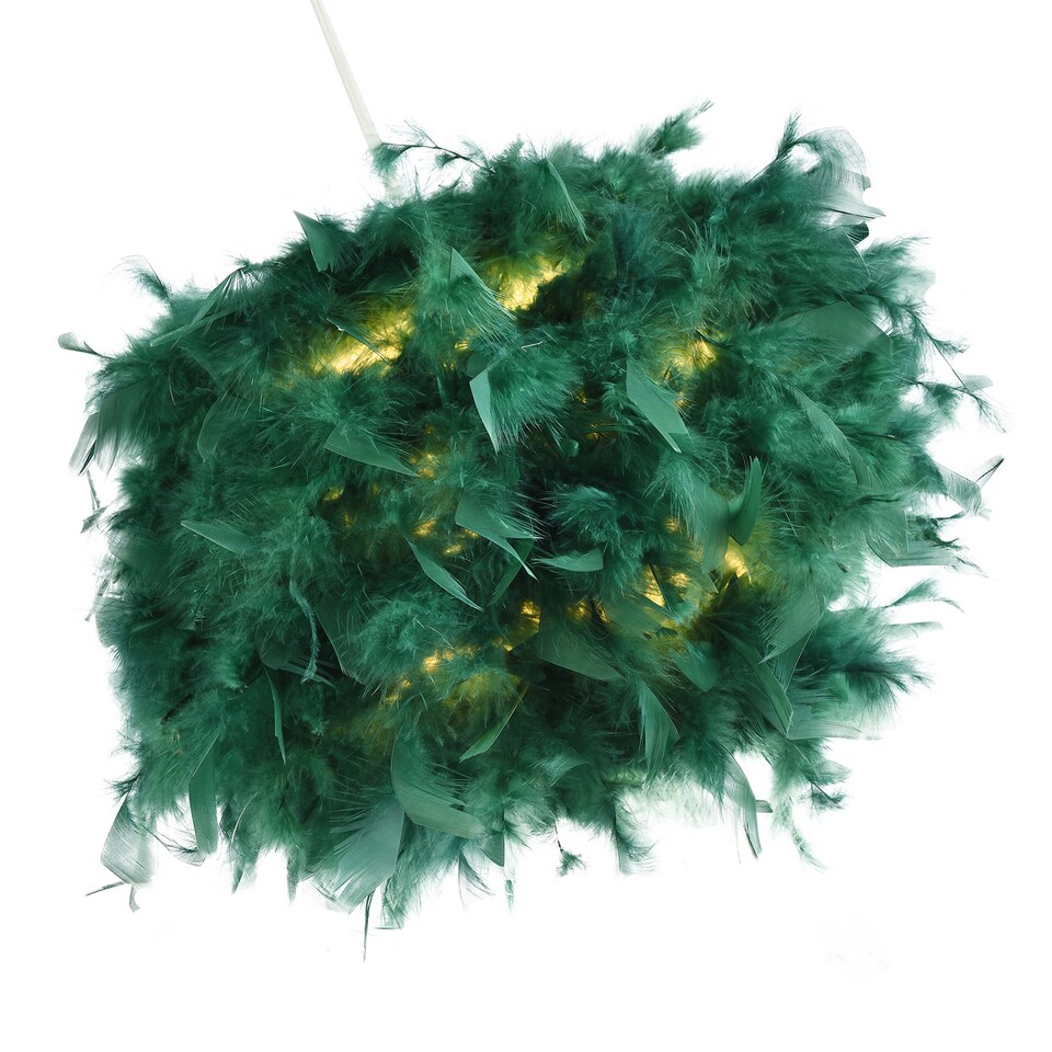 image 1 of Eye-Catching and Modern Small Forest Green Feather Decorated Pendant Light Shade | Green