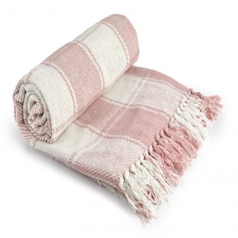 image 1 of Comfy Check Collection Recycled Cotton Throw in Blush Pink (90" x 100") Pink | Pink