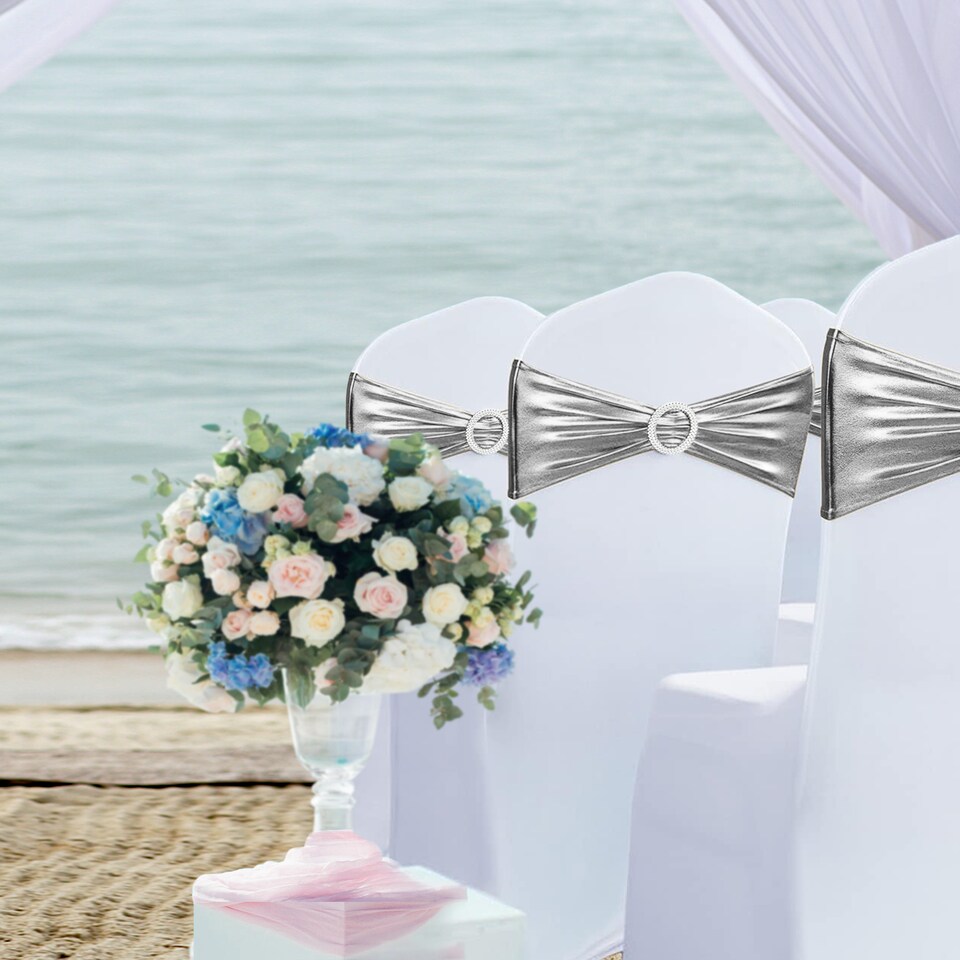 image 1 of 36cm x 13cm Synthetic Fabric Shiny Chair Band with Buckle - 10pcs
