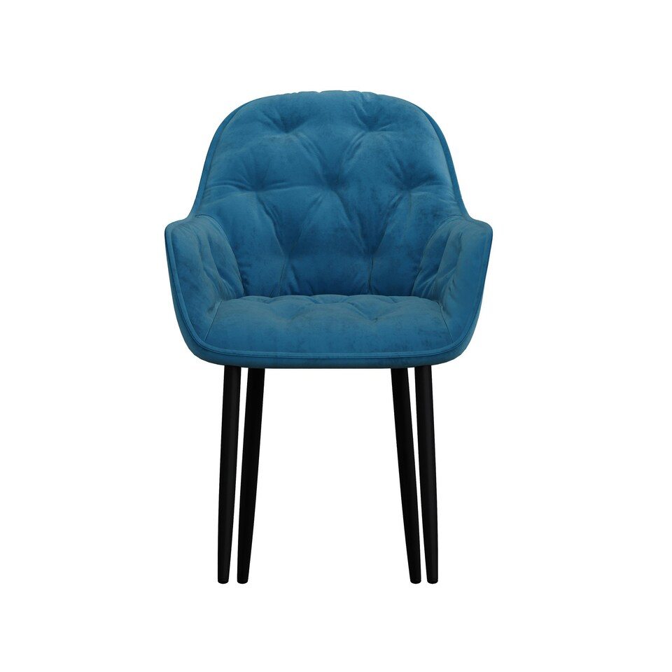 image 1 of Set Of 6 Anika Modern Velvet Dining Chair Padded Seat Metal Legs (Blue)