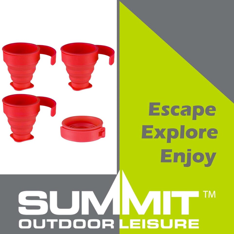 image 1 of PMS Folding Mugs 4-Pack - Silicone Collapsible Cups 8 x 8.5 cm, Red